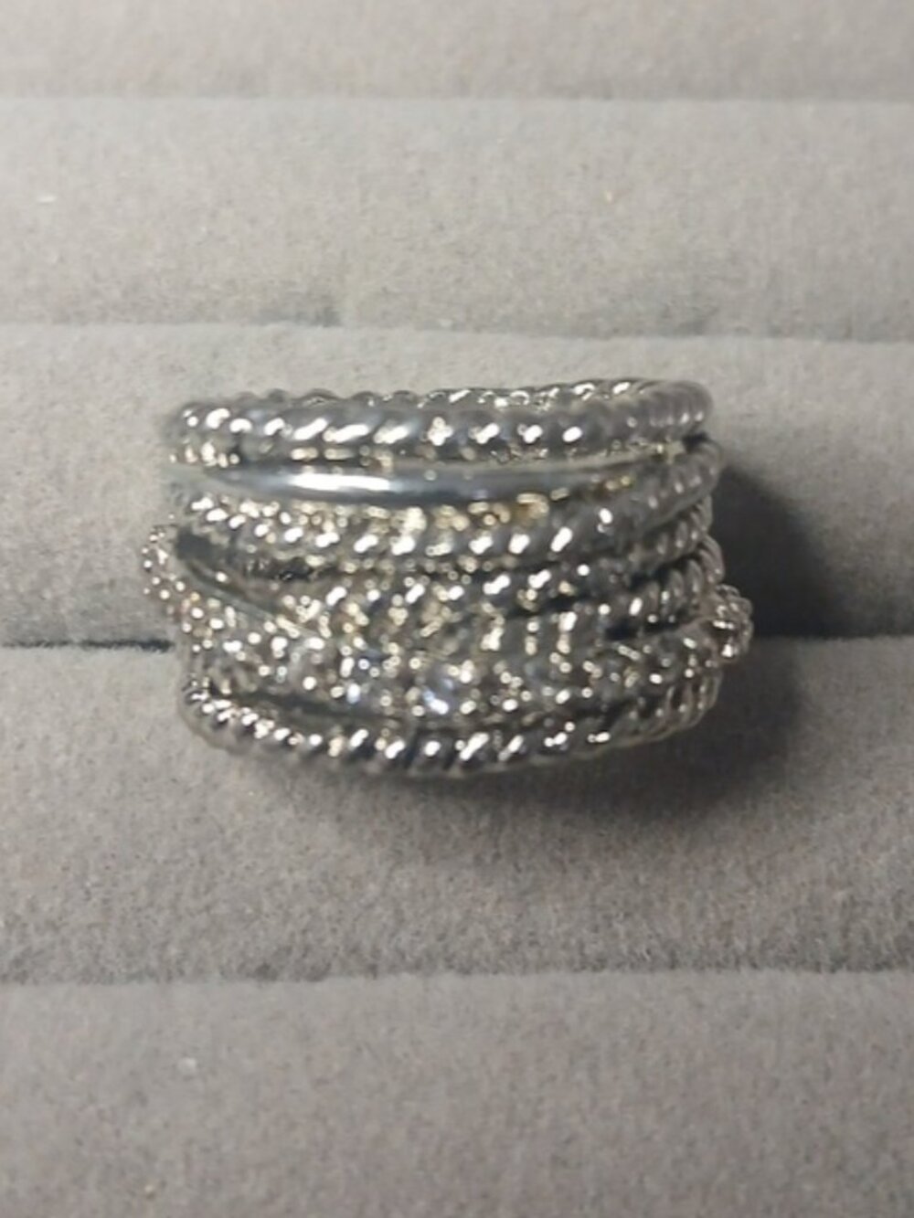 Silver Multi-Band Twisted Crystal Ring - Women Jewelry